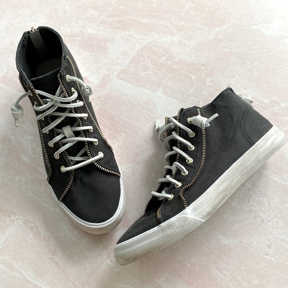 Sperry x Rebecca Minkoff Washed Canvas High Top Sneakers in Black 9.5 - Picture 1 of 15